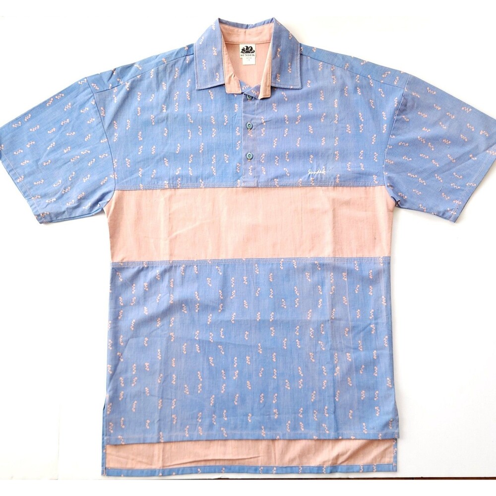 VTG 90s Sundek Surf Shirt Men’s M Blue Peach Colorblock Made In USA Cotton
